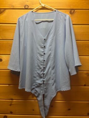 Light Blue V-Neck Button-Front Women's Blouse